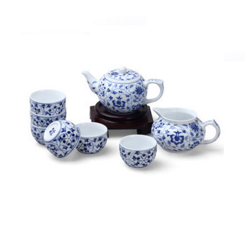 品茶忆友 青花瓷茶具景德镇缠枝套组功夫茶具1壶1海6杯 缠枝套组【图片 价格 品牌 报价】-